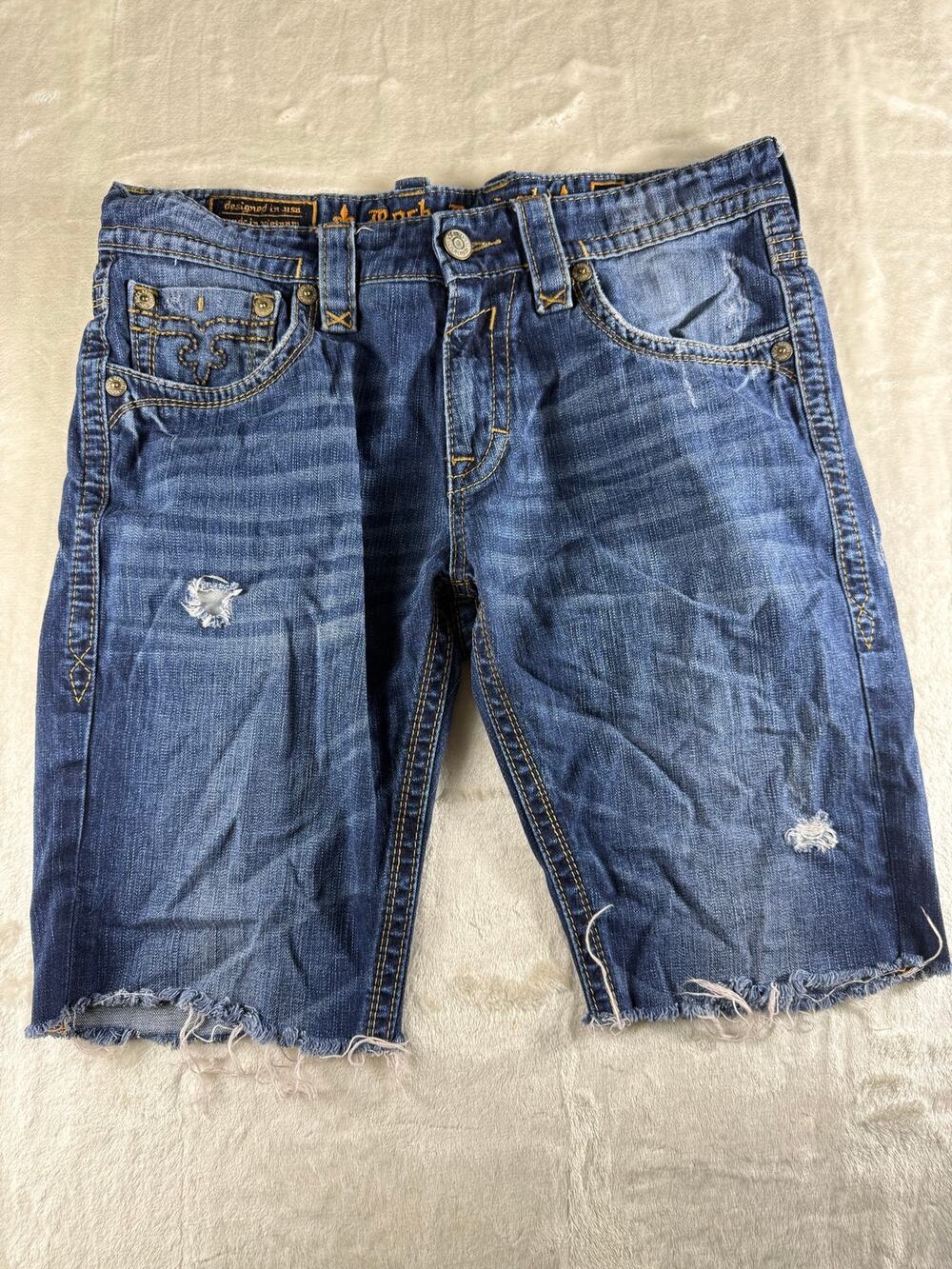 Rock Revival Cut Off Denim Jean Shorts Men's 34 Evan Alt Straight Distressed